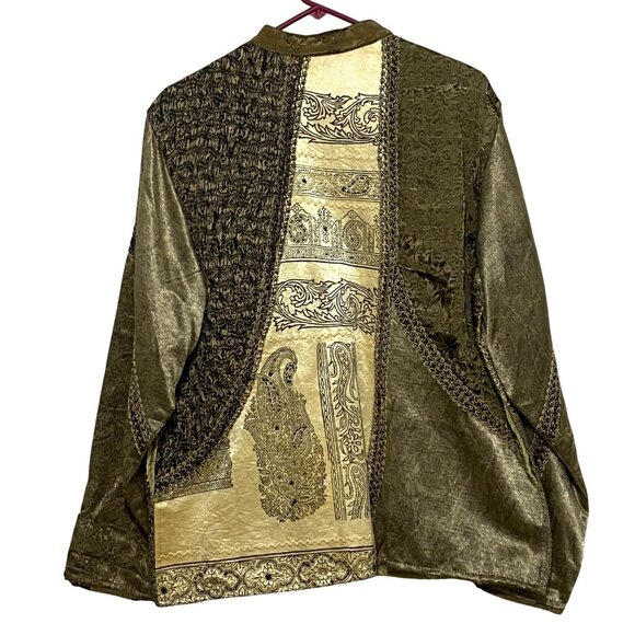 Vintage Flashback Womens Jacket L Patchwork Textured Embroidered Boho Glamour - Picture 5 of 9